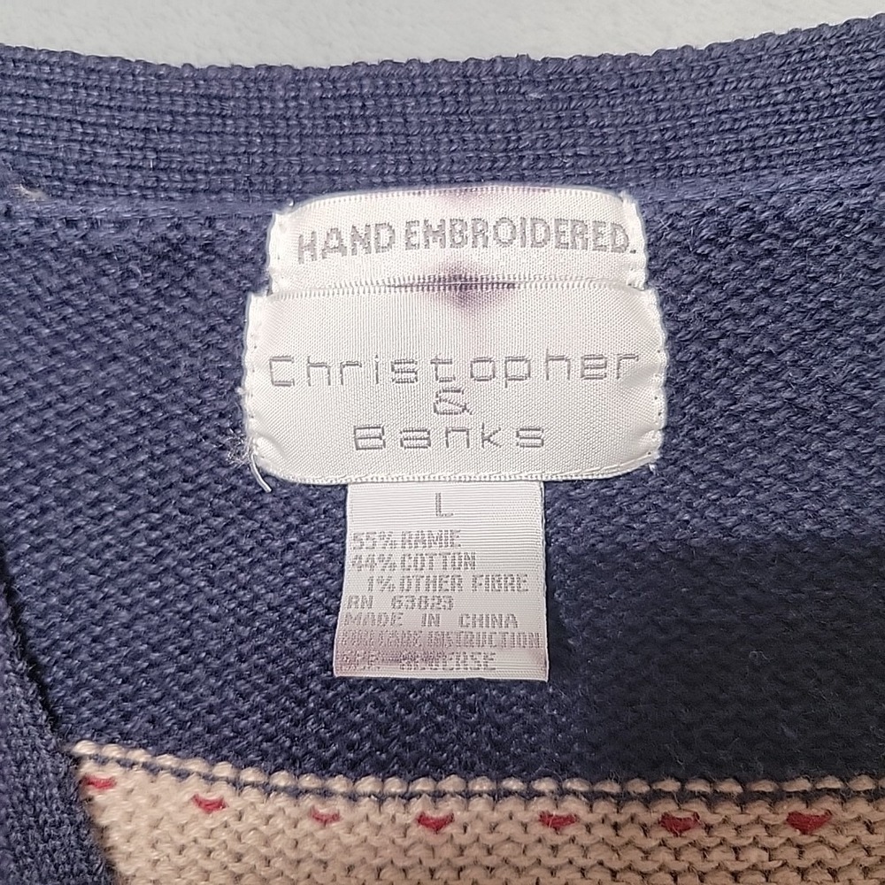 Christopher & Banks Sweater Womens L Blue Cardigan Home Sweet Home House Novelty - Picture 4 of 8
